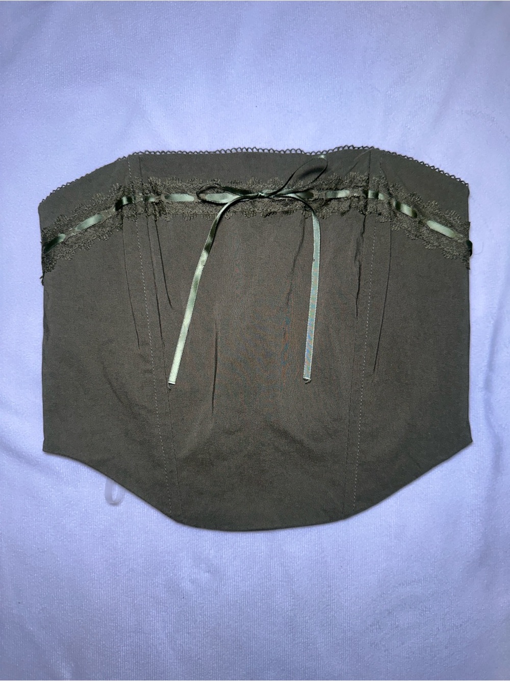 Beverly and Beck Olive Green Lace Ribbon Corset Tube Top XS Coquette